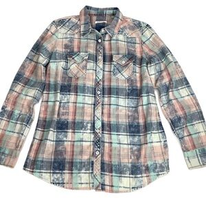 Women’s Orvis Plaid Flannel Button Down Western Shirt Size L
